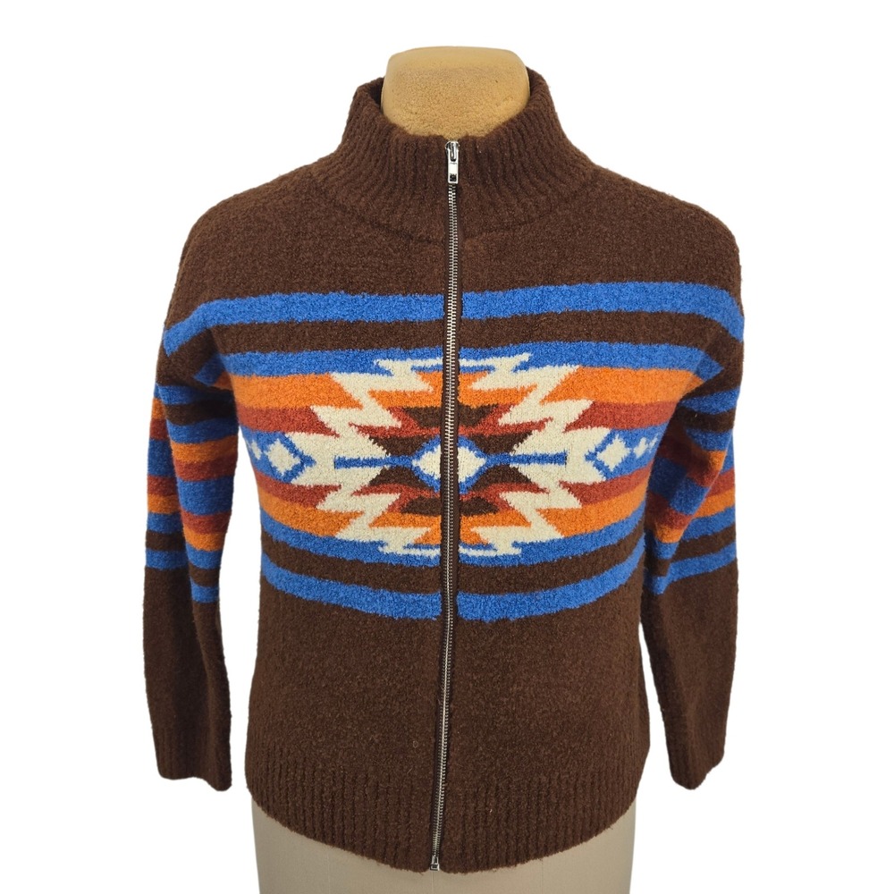 Panhandle Full Zip Sweater Womens S Brown Aztec Southwestern Knit Tribal Outdoor